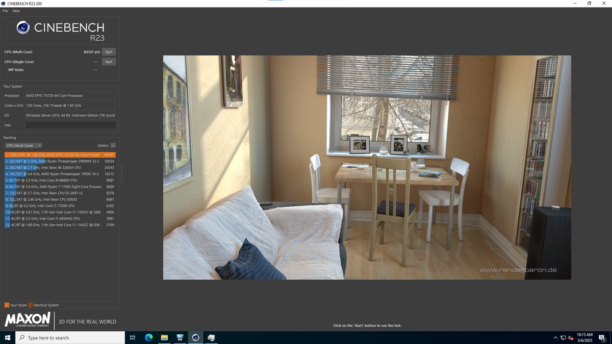 7v73x Cinebench score đạt khoảng 84 ngàn điểm